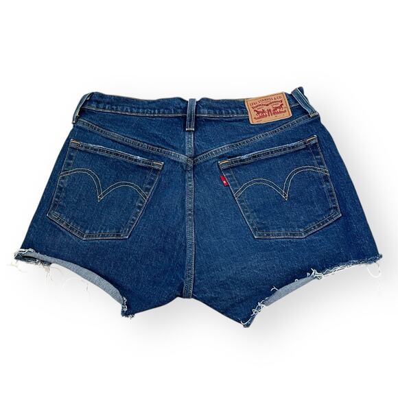 Levi's 501 High Rise Dark Wash Cut-Off Denim Shorts Distressed Womens Size 30 - Picture 5 of 9